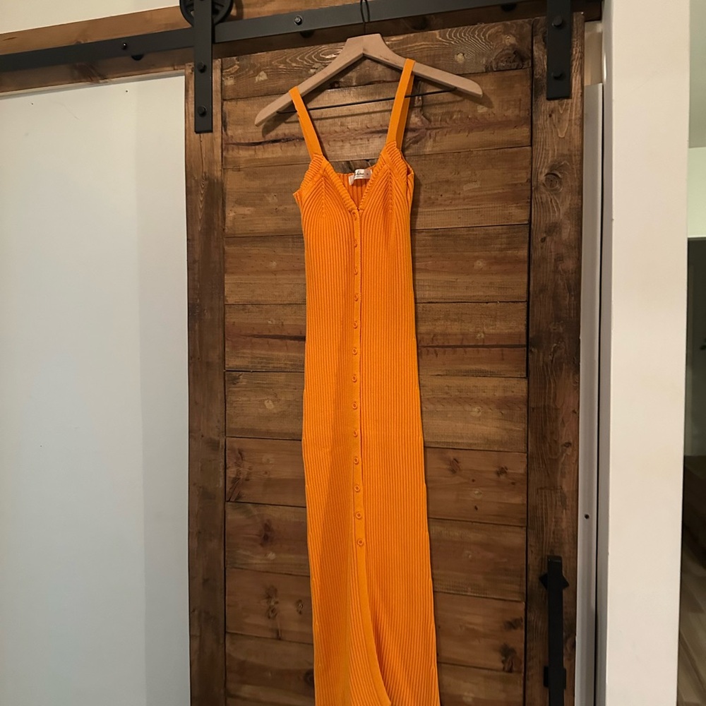 Mahina Vibrant Orange Button-Down Maxi Dress